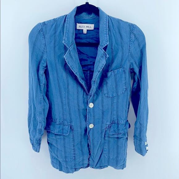 Alex Mill Boy cotton linen blend lightly lined two button pinstripe blazer sz XS - Picture 1 of 6